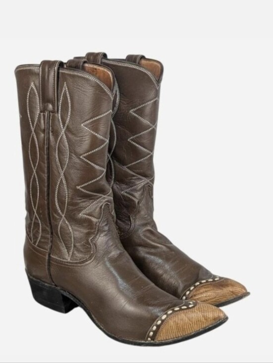 Justin Boots Shoes - Vintage Justin Boots L4050 Brown Leather Lizard Toe Western Boots Size 8